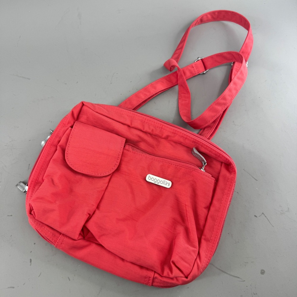 Baggallini Womens Red Nylon Organizer Crossbody Bag Adjustable Strap Purse